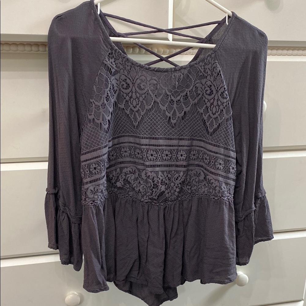 Knox Rose Gray Ruffled Embellished Blouse